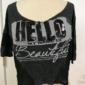 Hello My Name Is Beautiful Grey Crop Top